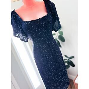 H&M Mama Starlit Polkadot Babydoll Maternity Dress smocked + Flowy Sleeves